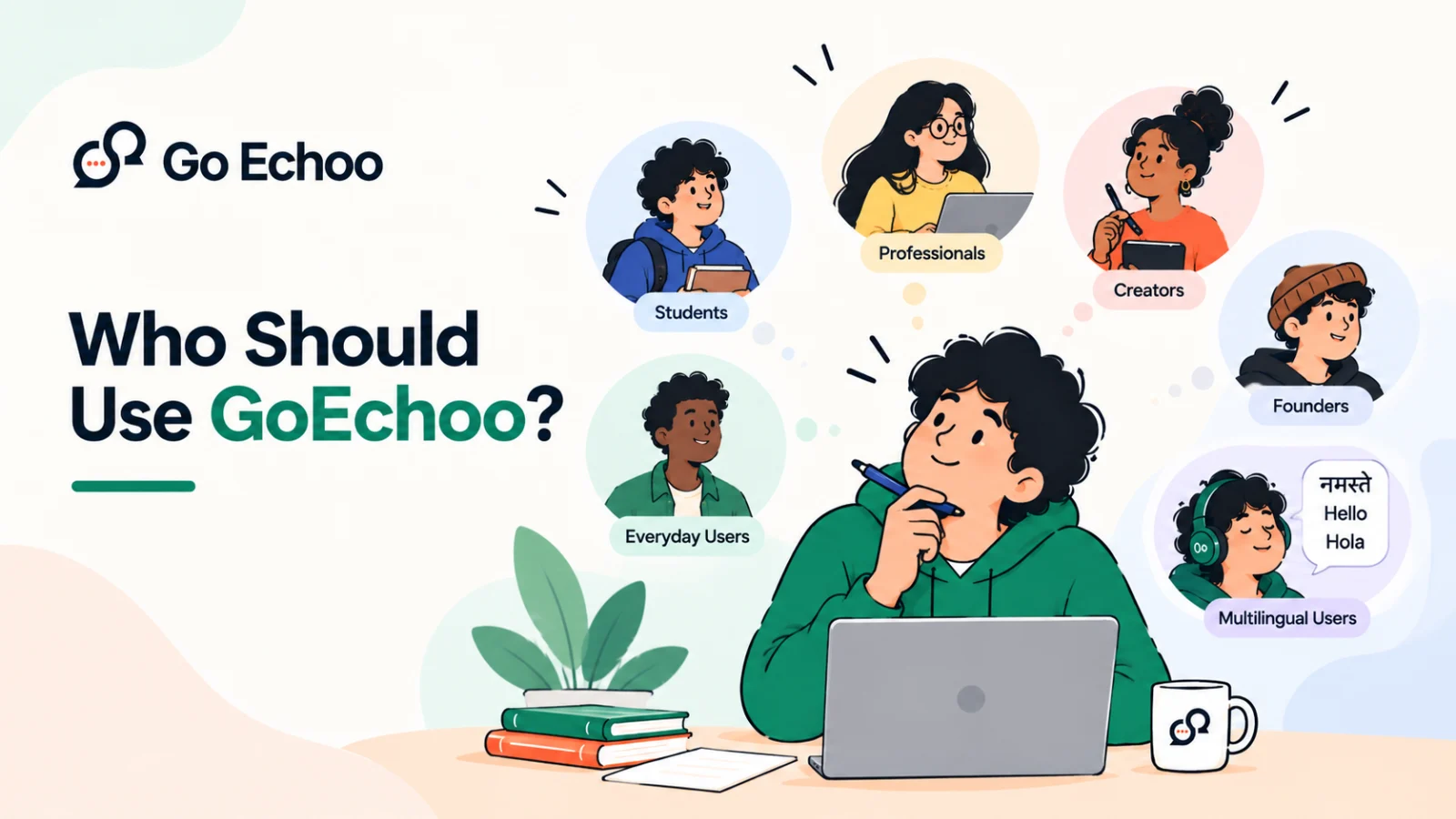 GoEchoo blog illustration showing a diverse group of people using voice-first communication for different needs.